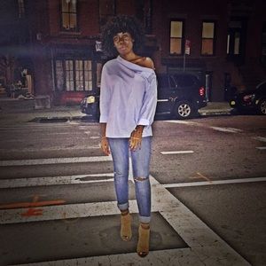 Blue off shoulder shirt